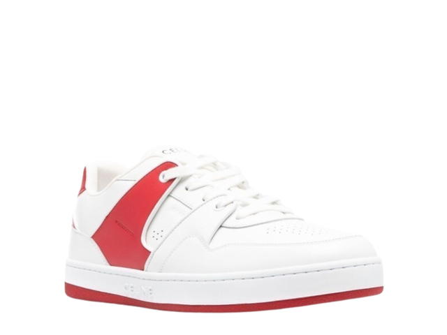 Celine Celine Trainer Low Lace-Up Sneaker In Calfskin Optic White Red - view 3