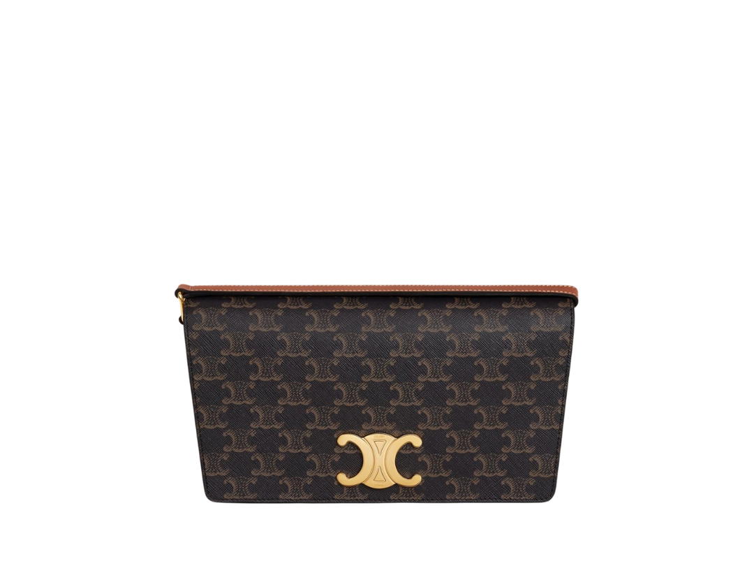 Celine Celine Trapeze Triomphe Bag In Triomphe Canvas And Calfskin With Gold Finishing Tan
