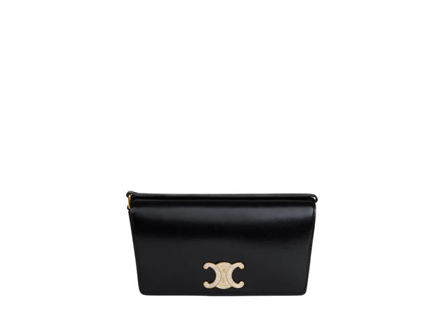 Celine Celine Trapeze Triomphe Bag With Strass Closure In Shiny Calfskin With Gold Finishing Hardware Black - view 1