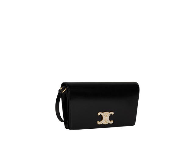 Celine Celine Trapeze Triomphe Bag With Strass Closure In Shiny Calfskin With Gold Finishing Hardware Black - view 2
