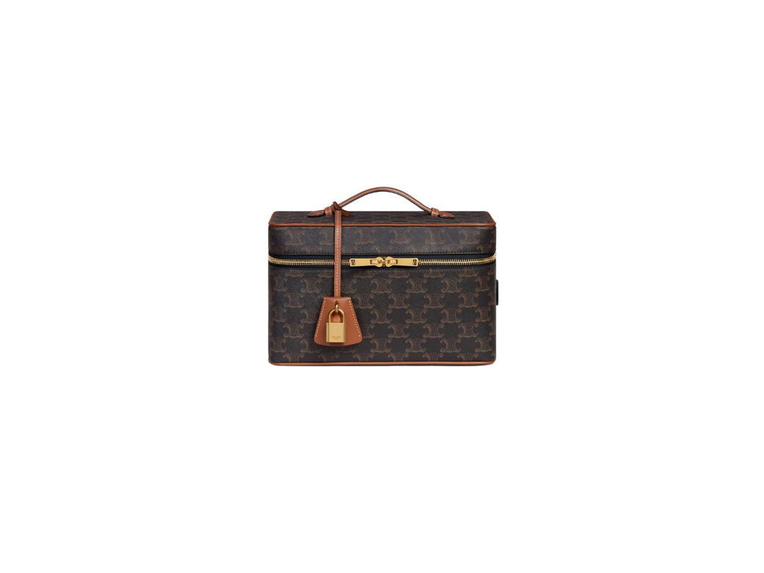 Celine Celine Travel Vanity Case In Triomphe Canvas And Calfskin Tan