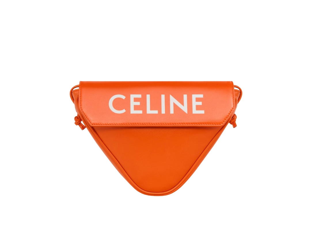 Celine Celine Triangle Bag In Smooth Calfskin With Celine Print Fluo Orange
