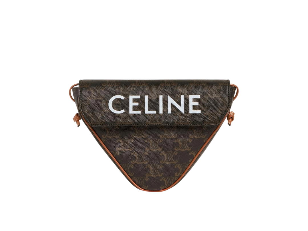 Celine Celine Triangle Bag In Triomphe Canvas Calfskin With Celine Print Tan