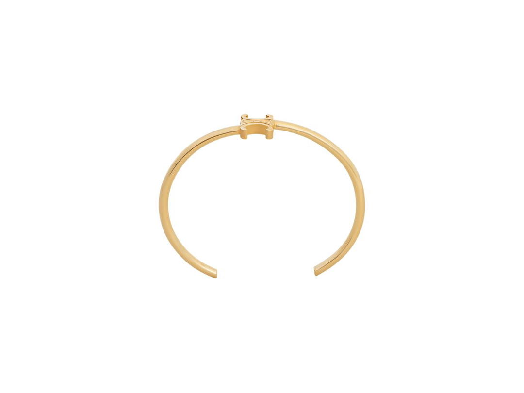 Celine Celine Triomphe Asymmetric Cuff In Brass With Gold Finish Gold