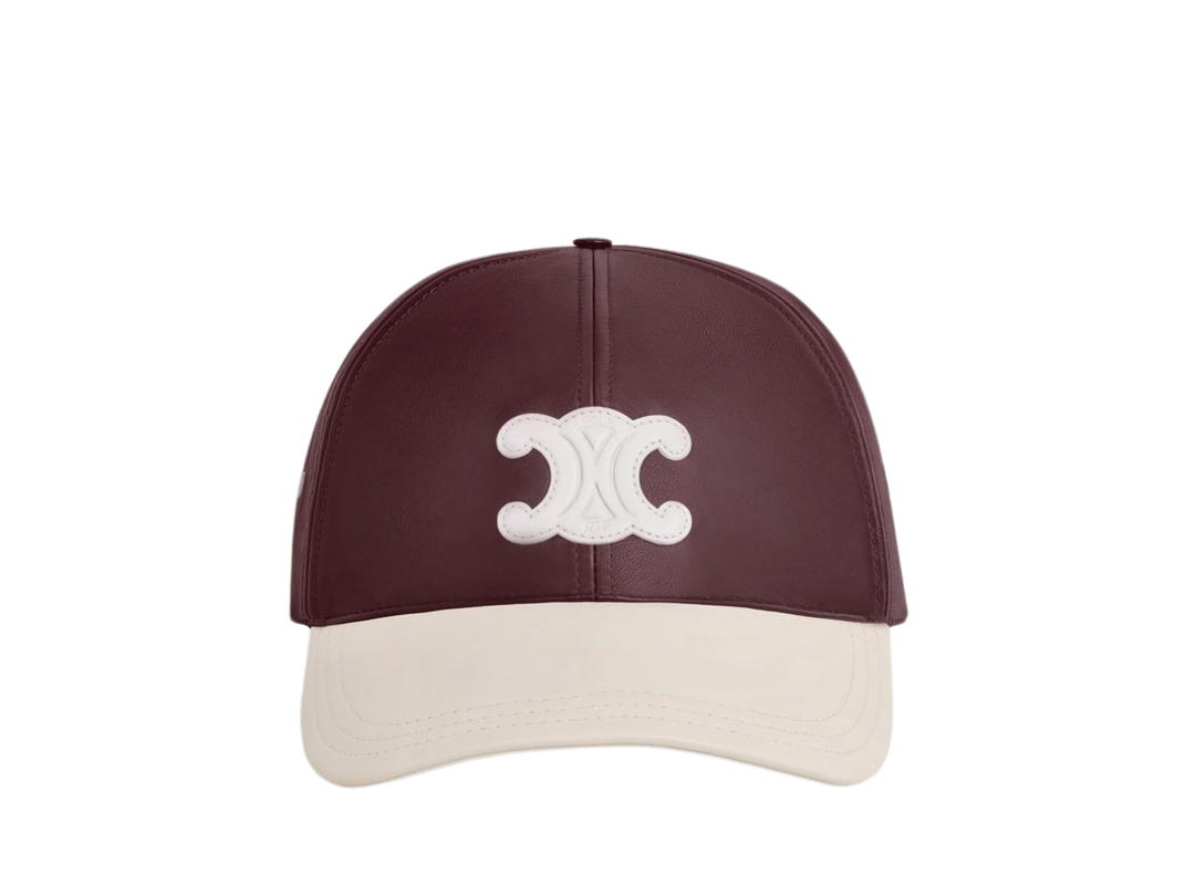 Celine Celine Triomphe Baseball Cap In Lambskin White Bordeaux
