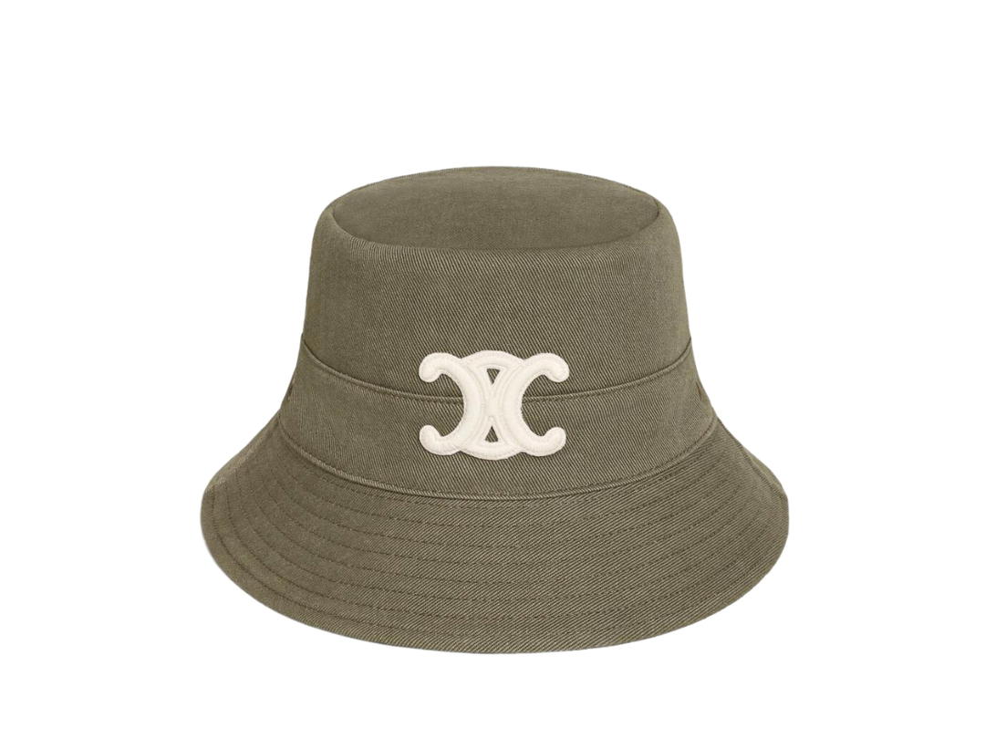 Celine Celine Triomphe Bucket Hat In Cotton Gabardine With Eyelets Kaki