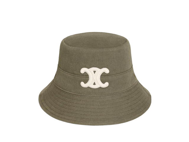 Celine Celine Triomphe Bucket Hat In Cotton Gabardine With Eyelets Kaki - view 1