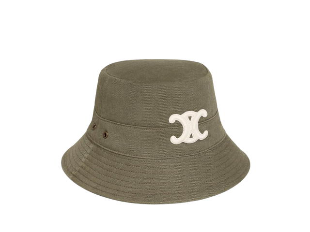 Celine Celine Triomphe Bucket Hat In Cotton Gabardine With Eyelets Kaki - view 2