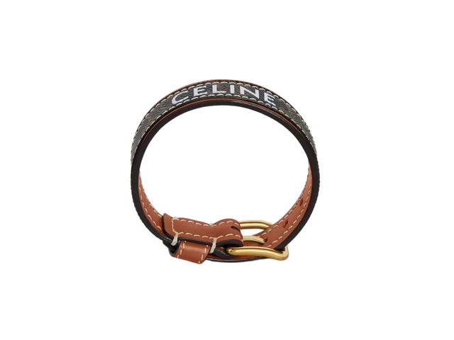Celine Celine Triomphe Canvas Bracelet In Calfskin Canvas And Brass With Gold Finish Gold Tan - view 1