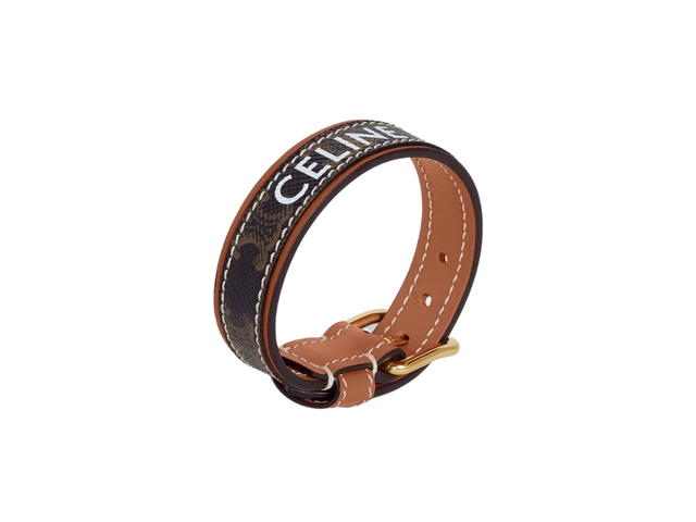 Celine Celine Triomphe Canvas Bracelet In Calfskin Canvas And Brass With Gold Finish Gold Tan - view 3