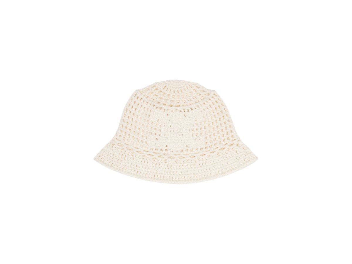 Celine Celine Triomphe Cloche Beanie In Crocheted Cotton Off White