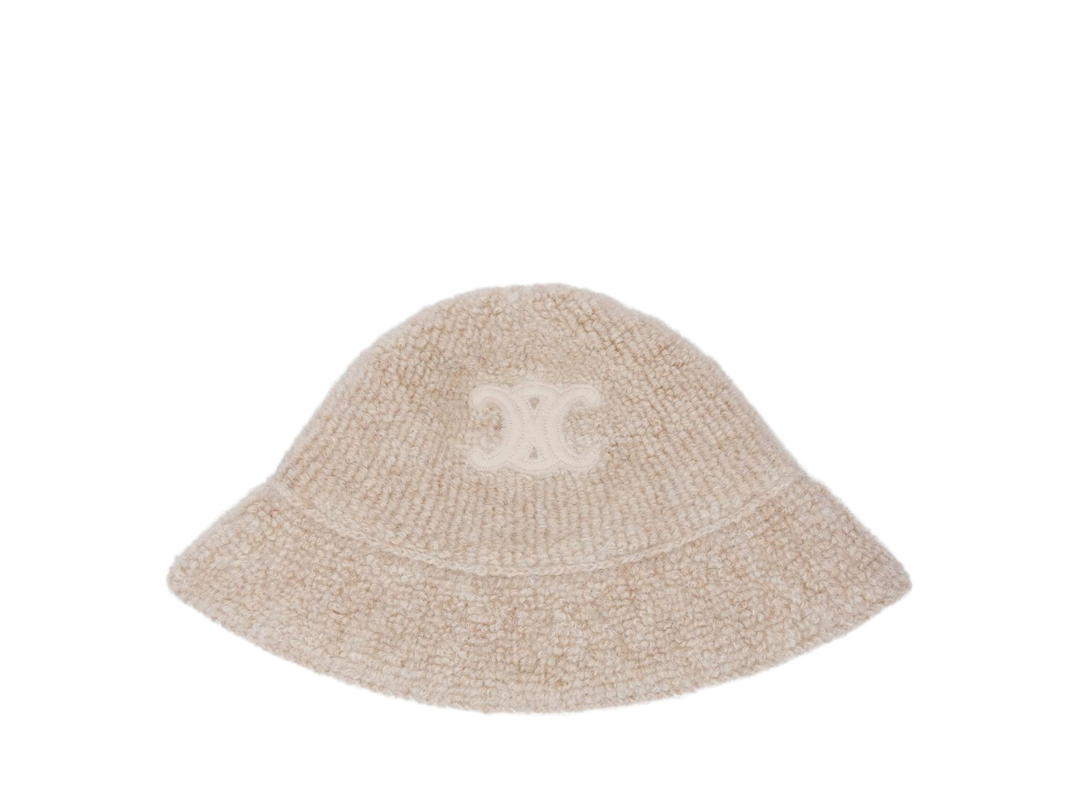 Celine Celine Triomphe Cloche Bucket Hat In Alpaca Wool Oatmeal