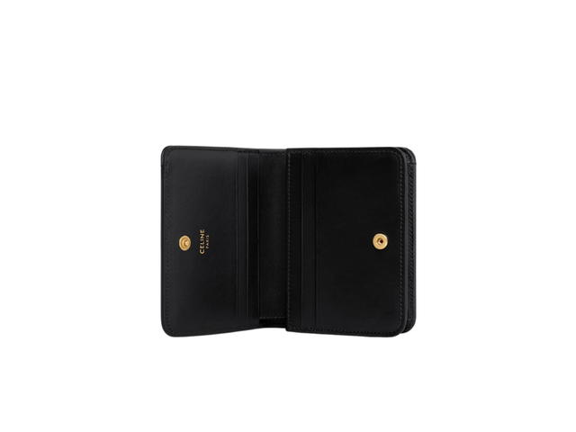 Celine Celine Triomphe Compact Wallet In Shiny Calfskin With Gold Finishing Black - view 3