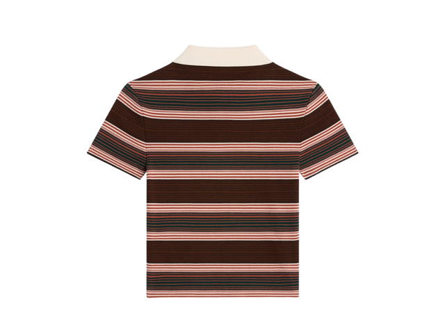 Celine Celine Triomphe Cropped Polo Shirt In Striped Cotton Ecru Brown - view 2