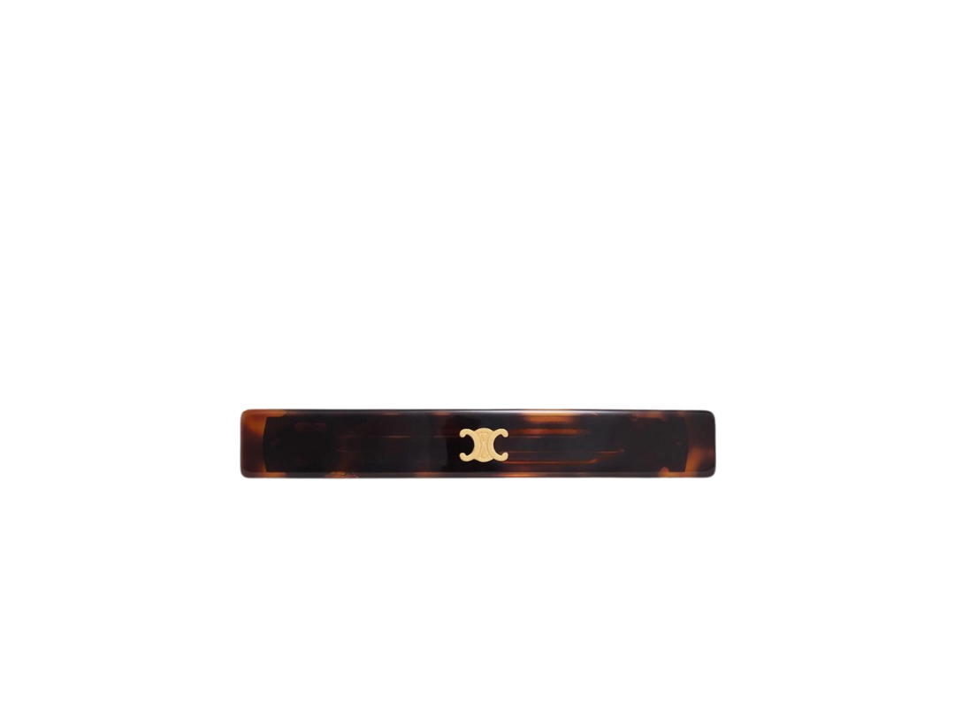 Celine Celine Triomphe Hair Clip In Dark Havana Acetate-Brass And Steel With Gold Finish