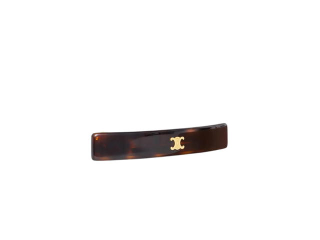 Celine Celine Triomphe Hair Clip In Dark Havana Acetate-Brass And Steel With Gold Finish - view 2