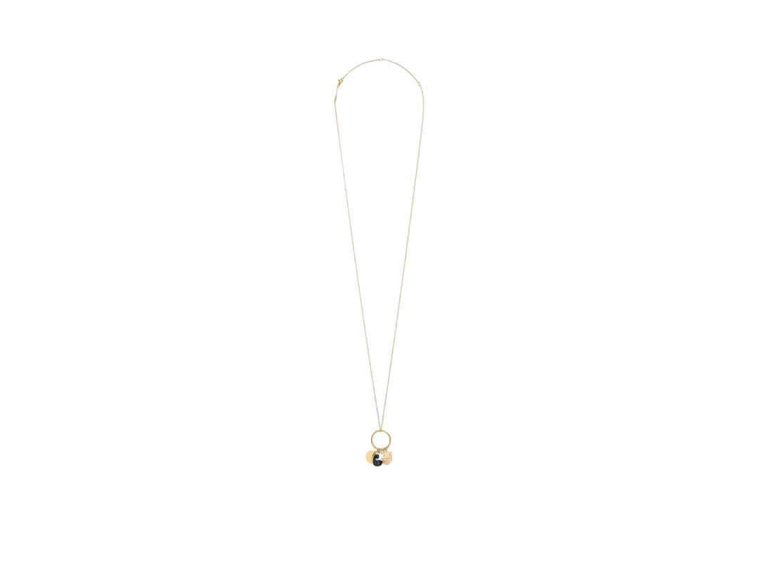Celine Celine Triomphe Indie Charms Necklace In Brass With Gold And Silver Finish Rutilated Quartz And Hawk Eye Gold Multicolour