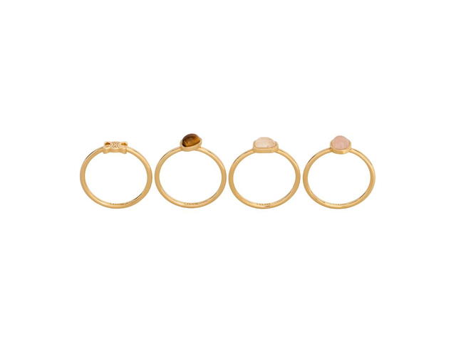 Celine Celine Triomphe Indie Set Of 4 Rings In Brass With Gold Finish Rutilated Quartz Pink Quartz And Tiger Eye - view 1