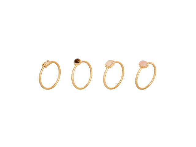 Celine Celine Triomphe Indie Set Of 4 Rings In Brass With Gold Finish Rutilated Quartz Pink Quartz And Tiger Eye - view 2