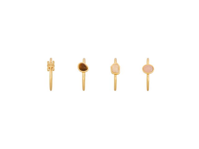 Celine Celine Triomphe Indie Set Of 4 Rings In Brass With Gold Finish Rutilated Quartz Pink Quartz And Tiger Eye - view 3