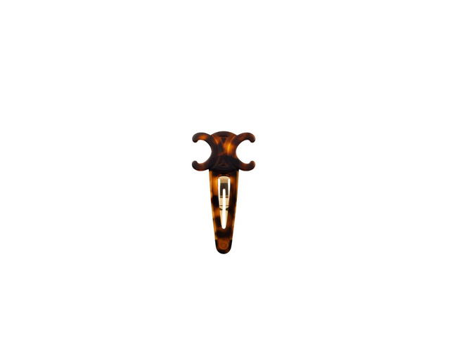 Celine Celine Triomphe Large Snap Hair Clip In Acetate And Steel Dark Havana-Gold - view 1