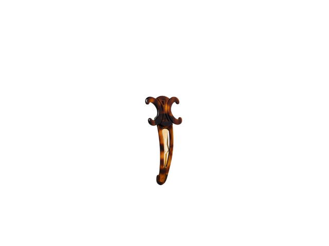 Celine Celine Triomphe Large Snap Hair Clip In Acetate And Steel Dark Havana-Gold - view 2
