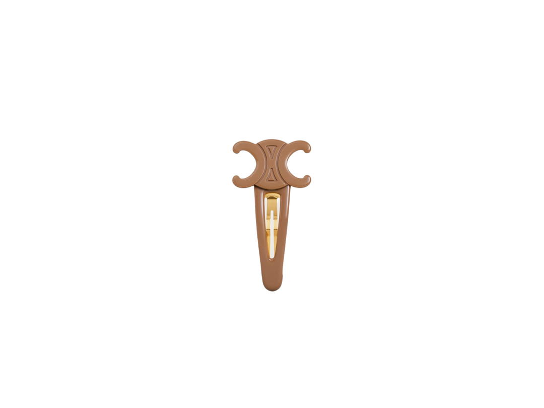 Celine Celine Triomphe Large Snap Hair Clip In Acetate And Steel With Gold Finish Milky Honey-Gold