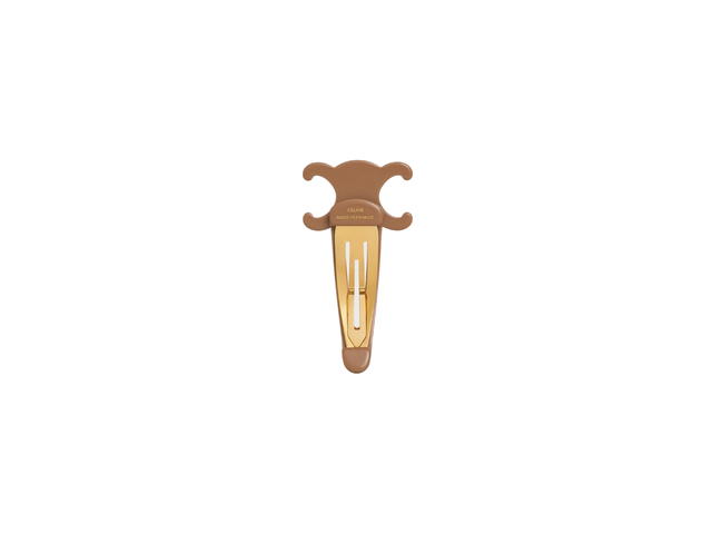 Celine Celine Triomphe Large Snap Hair Clip In Acetate And Steel With Gold Finish Milky Honey-Gold - view 3