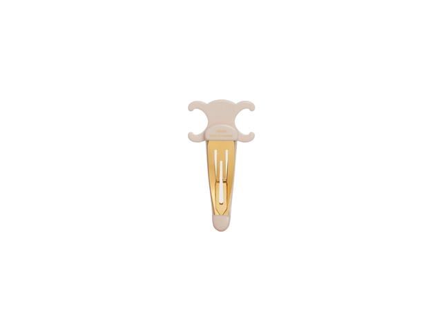 Celine Celine Triomphe Large Snap Hair Clip In Acetate And Steel With Gold Finish Ivory-Gold - view 3