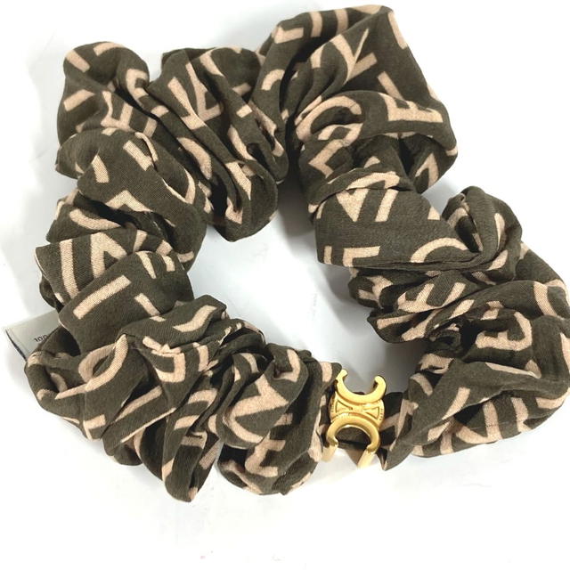 Celine CELINE Triomphe logo hair accessories hair rubber Scrunchie silk / Rubber khaki - view 2