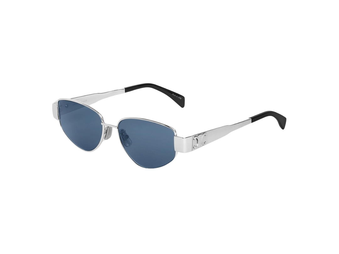 Celine Celine Triomphe Metal 04 Sunglasses In Metal Frame With Blue Lenses Silver