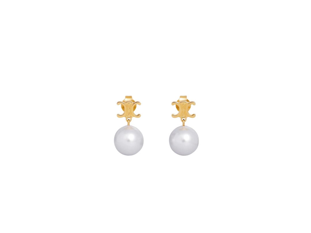 Celine Celine Triomphe Pearl Earrings In Brass With Gold Finish And Glass Pearls Gold-Ivory
