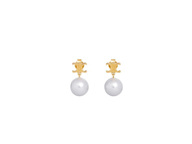 Celine Celine Triomphe Pearl Earrings In Brass With Gold Finish And Glass Pearls Gold-Ivory - view 1