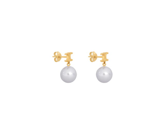 Celine Celine Triomphe Pearl Earrings In Brass With Gold Finish And Glass Pearls Gold-Ivory - view 2