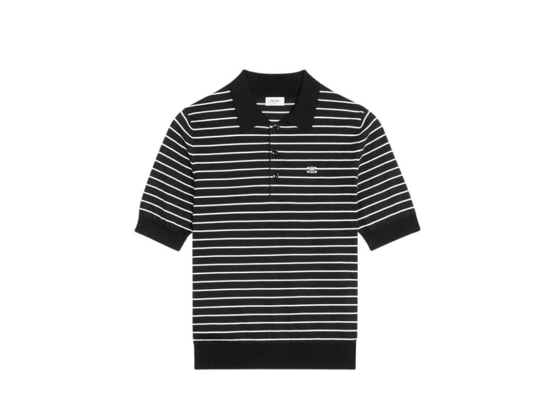 Celine Celine Triomphe Polo In Striped Fine Cotton Black / Ecru