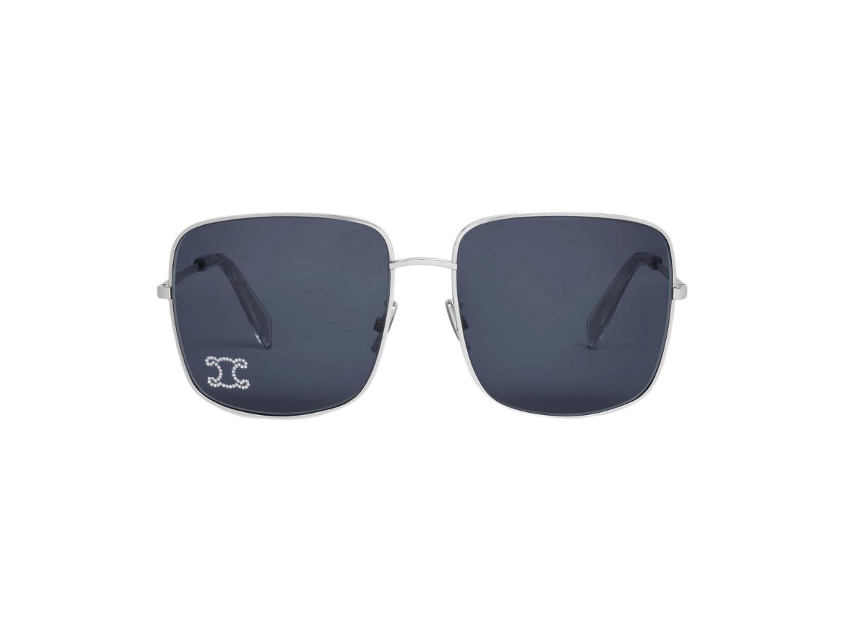 Celine Celine Triomphe Rhinestone 01 Sunglasses In Metal With Crystals Silver Grey