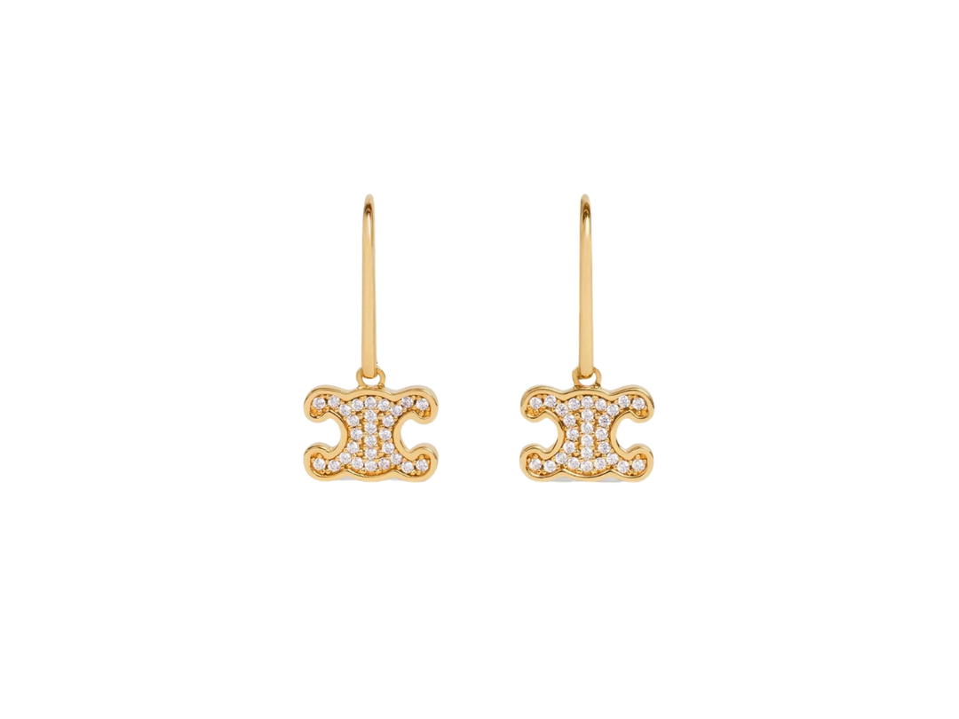 Celine Celine Triomphe Rhinestone Earrings In Brass With Gold Finish And Crystals Gold