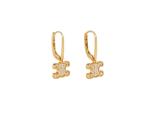 Celine Celine Triomphe Rhinestone Earrings In Brass With Gold Finish And Crystals Gold - view 2