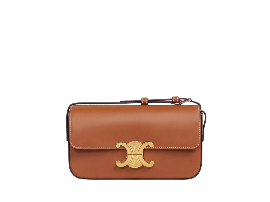 Celine Celine Triomphe Shoulder Bag In Natural Calfskin With Gold Finishing Tan