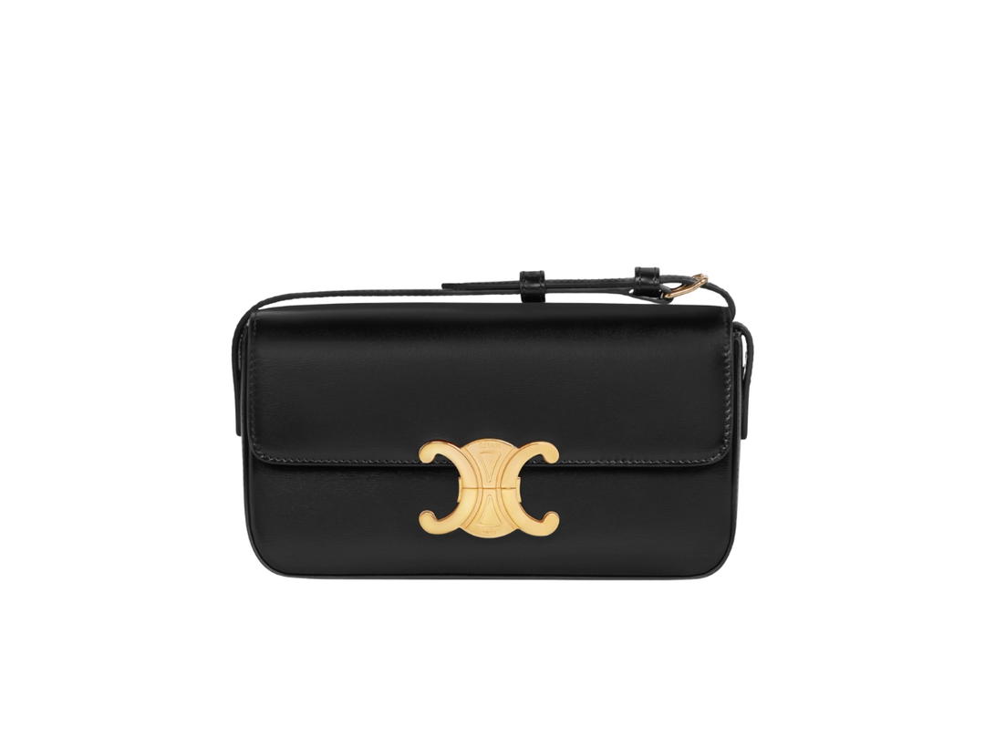 Celine Celine Triomphe Shoulder Bag In Shiny Calfskin With Gold Finishing Black