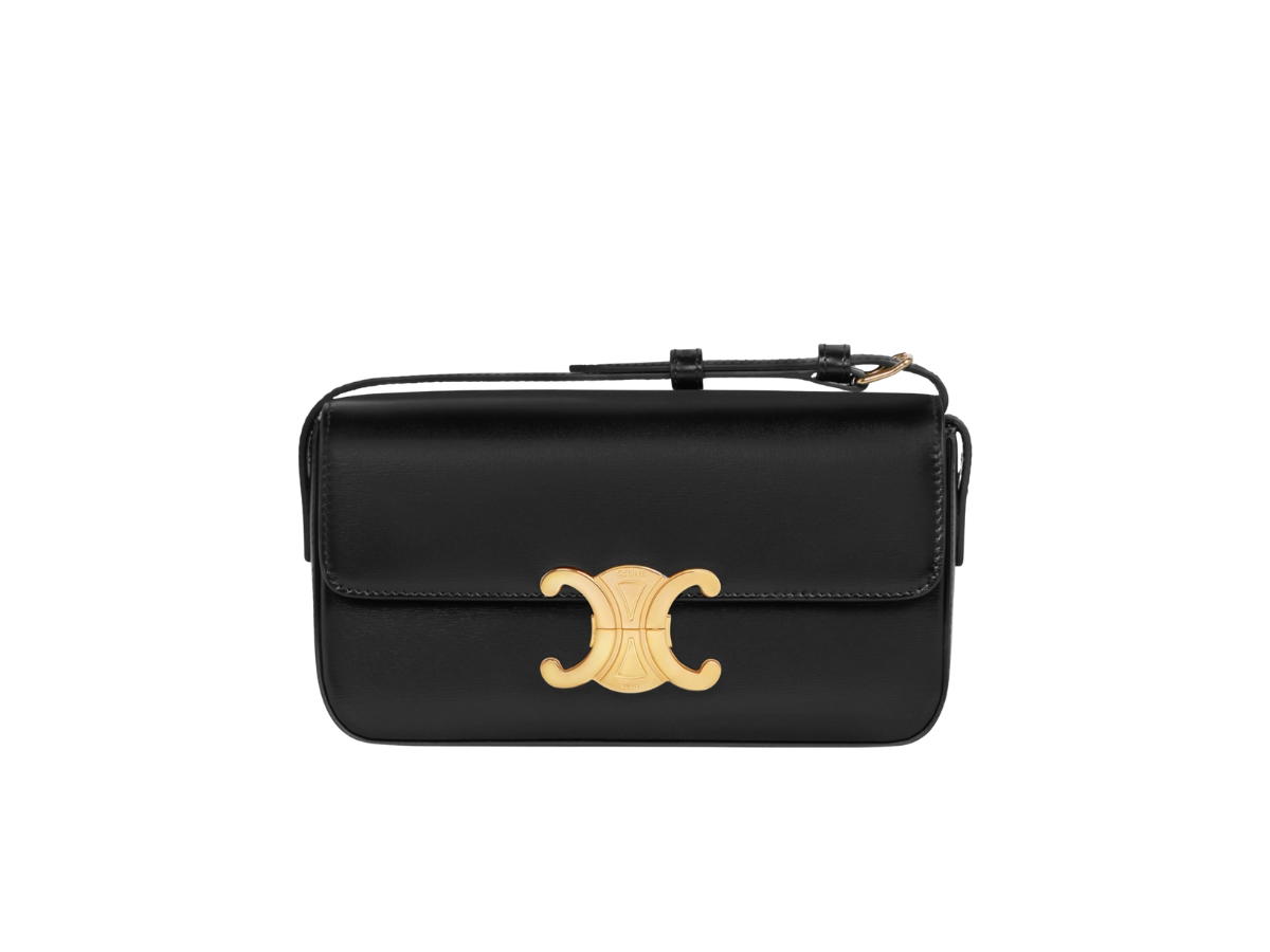 Celine Celine Triomphe Shoulder Bag In Shiny Calfskin With Gold Finishing Black