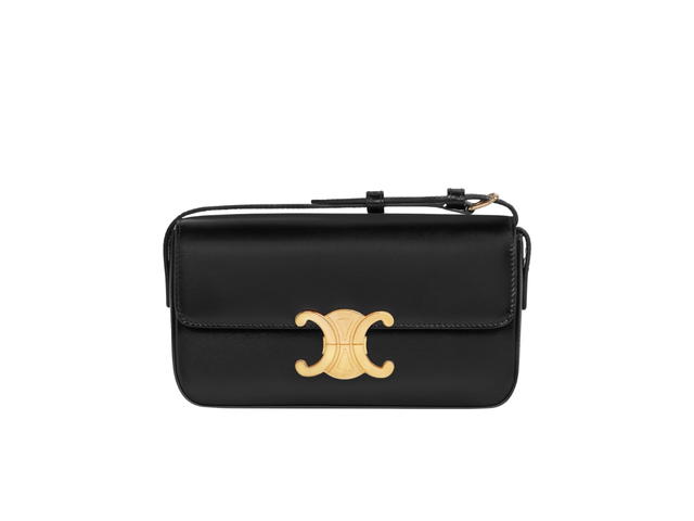 Celine Celine Triomphe Shoulder Bag In Shiny Calfskin With Gold Finishing Black - view 1