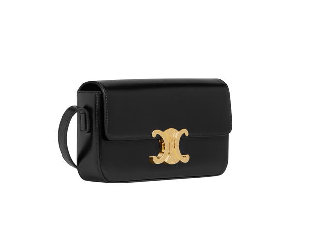 Celine Celine Triomphe Shoulder Bag In Shiny Calfskin With Gold Finishing Black - view 3