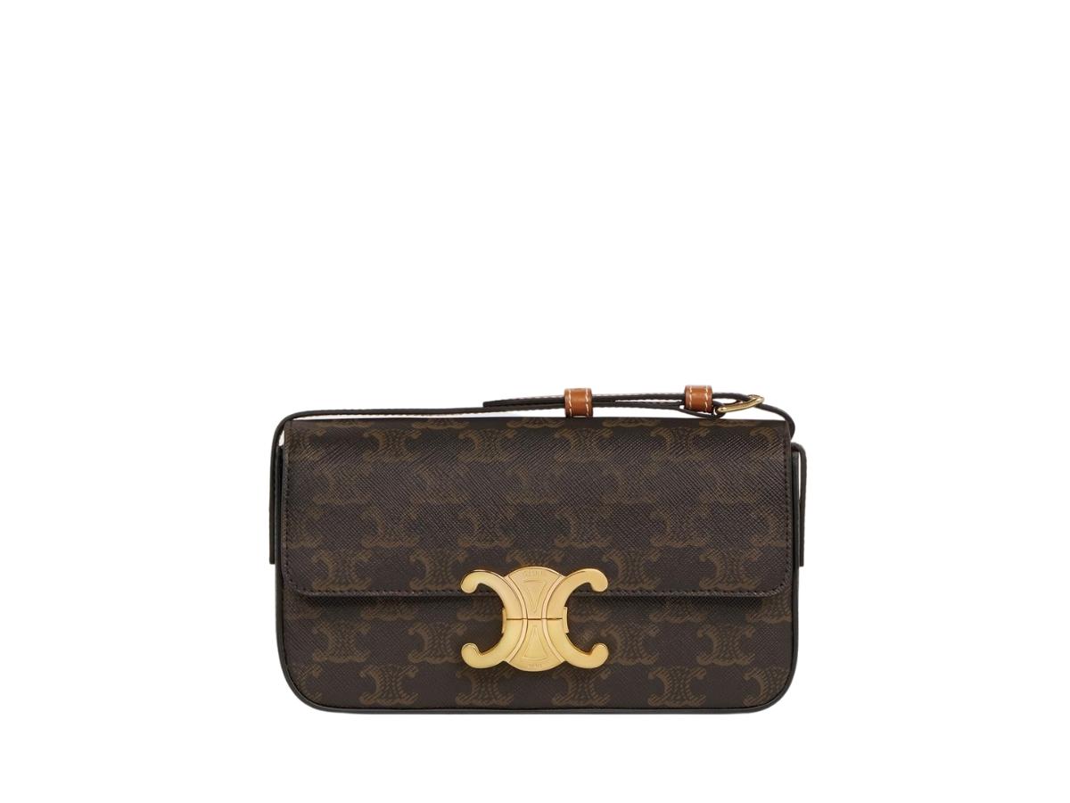 Celine Celine Triomphe Shoulder Bag in Triomphe Canvas and Calfskin Tan