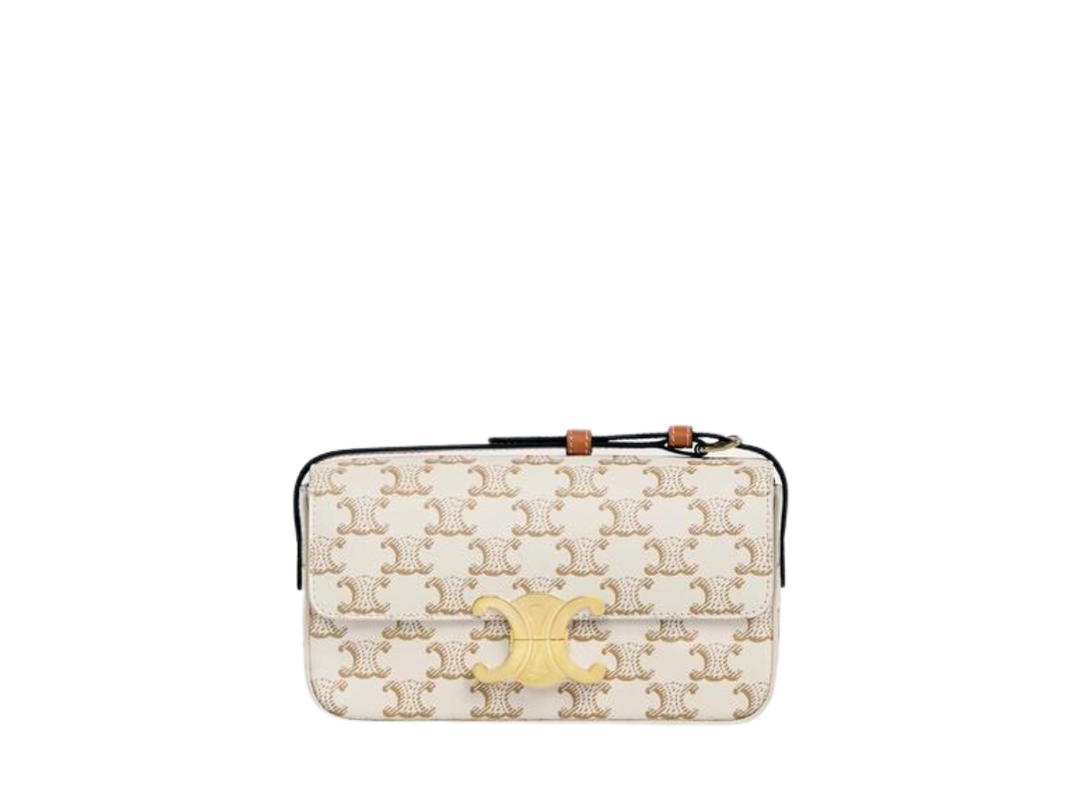 Celine Celine Triomphe Shoulder Bag in Triomphe Canvas and Calfskin White