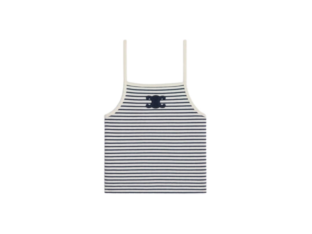 Celine Celine Triomphe Tank Top In Striped Jersey Off White Navy
