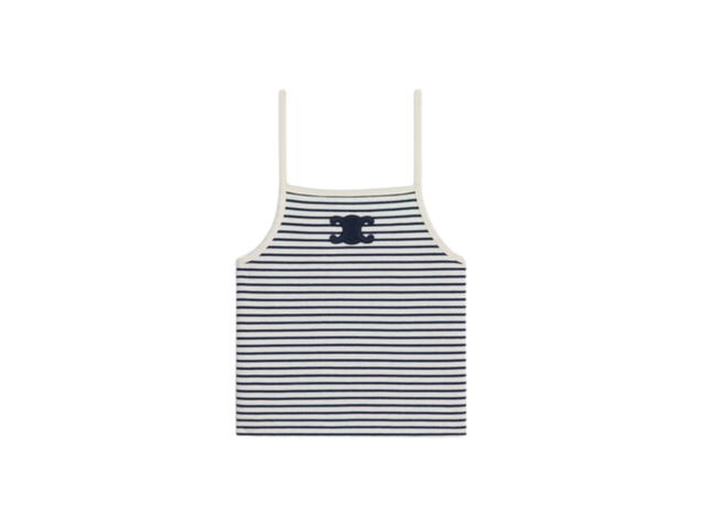 Celine Celine Triomphe Tank Top In Striped Jersey Off White Navy - view 1