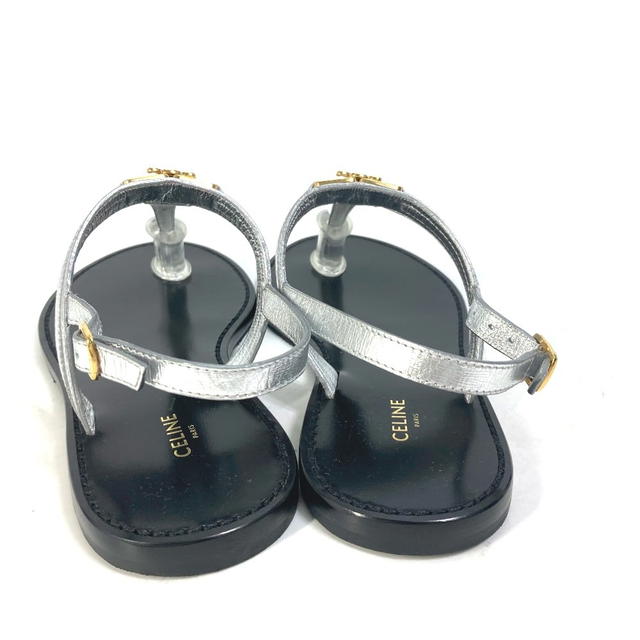 Celine CELINE triomphe tongs flat belt flat shoes Sandals Leather Silver/Black x Gold - view 4