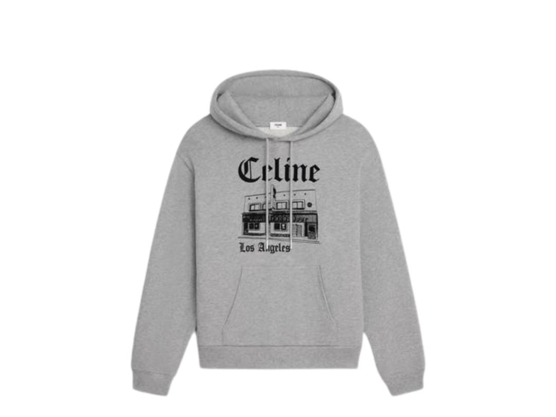 Celine Celine Troubadour Loose Hoodie In Cotton Fleece Grey Melange-Black