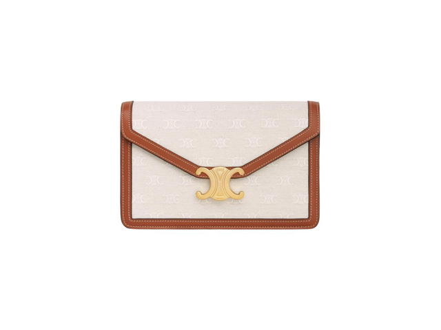 Celine Celine Wallet On Chain Margo In Textile Triomphe And Calfskin Natural-Tan - view 1